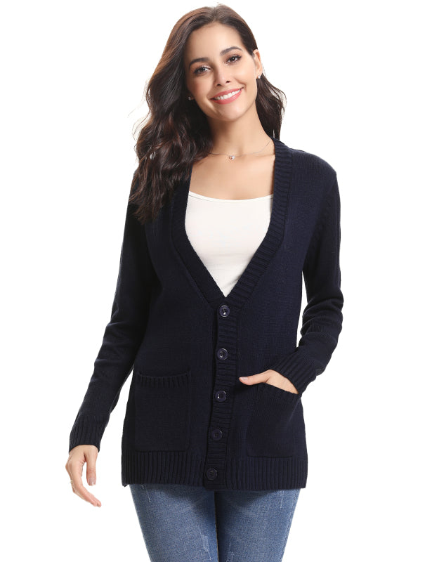 Women’s Long Sleeve Thick Knit Solid Color Front Button Up Cardigan