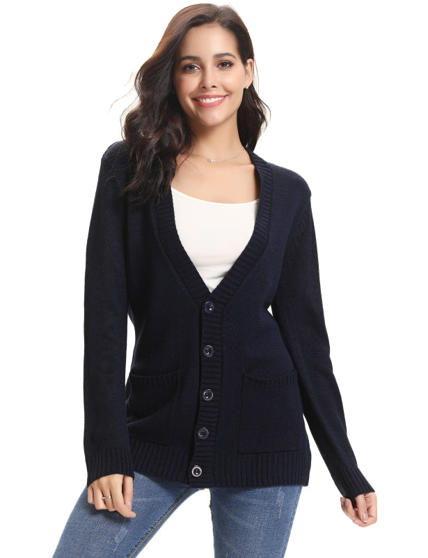 Women’s Long Sleeve Thick Knit Solid Color Front Button Up Cardigan