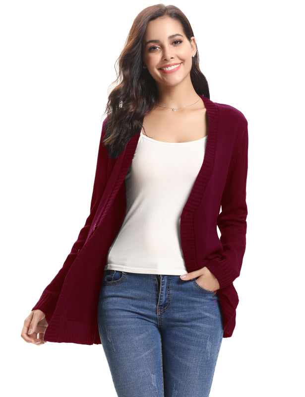 Women’s Long Sleeve Thick Knit Solid Color Front Button Up Cardigan