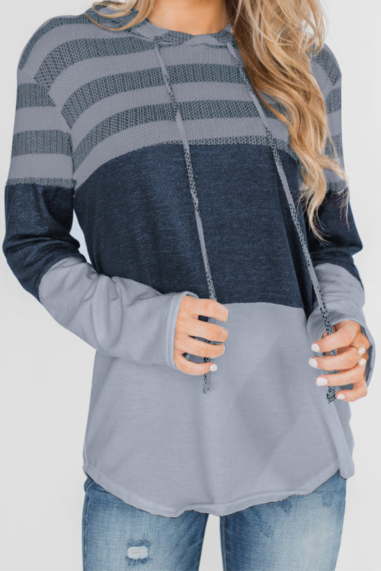 Women's  Loose Striped Contrast Long Sleeve Pullover Hoodie