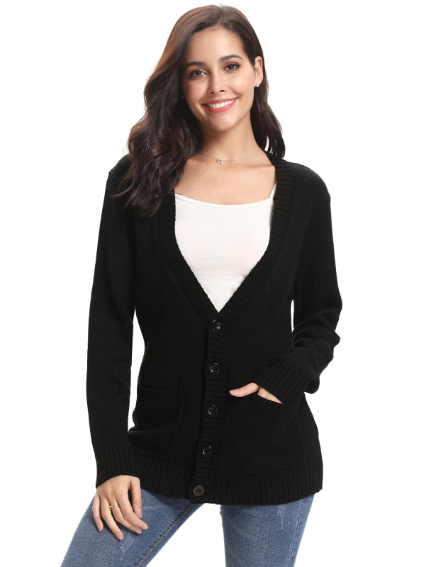 Women’s Long Sleeve Thick Knit Solid Color Front Button Up Cardigan