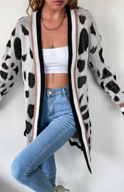 Women's Buttonless Leopard Print Cardigan Sweater Women's Jacket