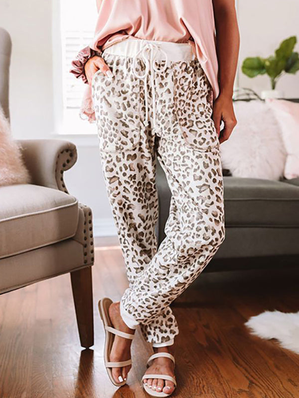 Women's Leopard Print Contrast Casual Trousers