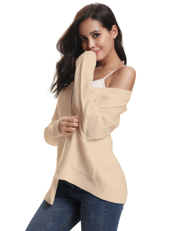 Women’s Long Sleeve Thick Knit Solid Color Front Button Up Cardigan