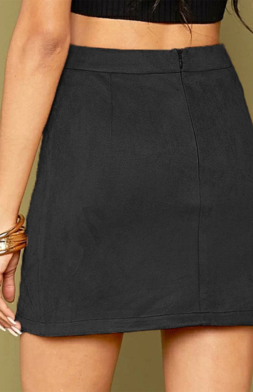 Half Skirt - Suede Hip High Waist A-Line