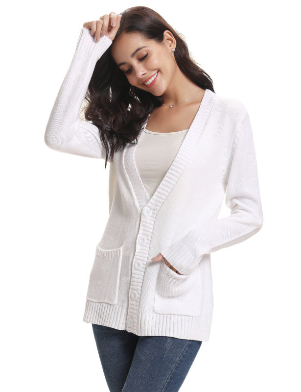 Women’s Long Sleeve Thick Knit Solid Color Front Button Up Cardigan