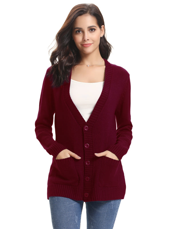 Women’s Long Sleeve Thick Knit Solid Color Front Button Up Cardigan