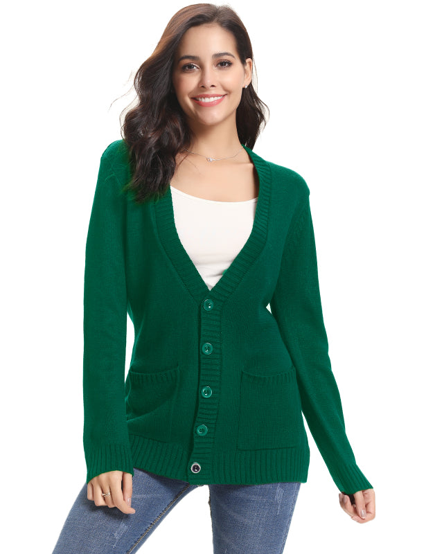 Women’s Long Sleeve Thick Knit Solid Color Front Button Up Cardigan