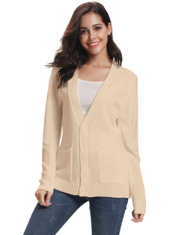 Women’s Long Sleeve Thick Knit Solid Color Front Button Up Cardigan