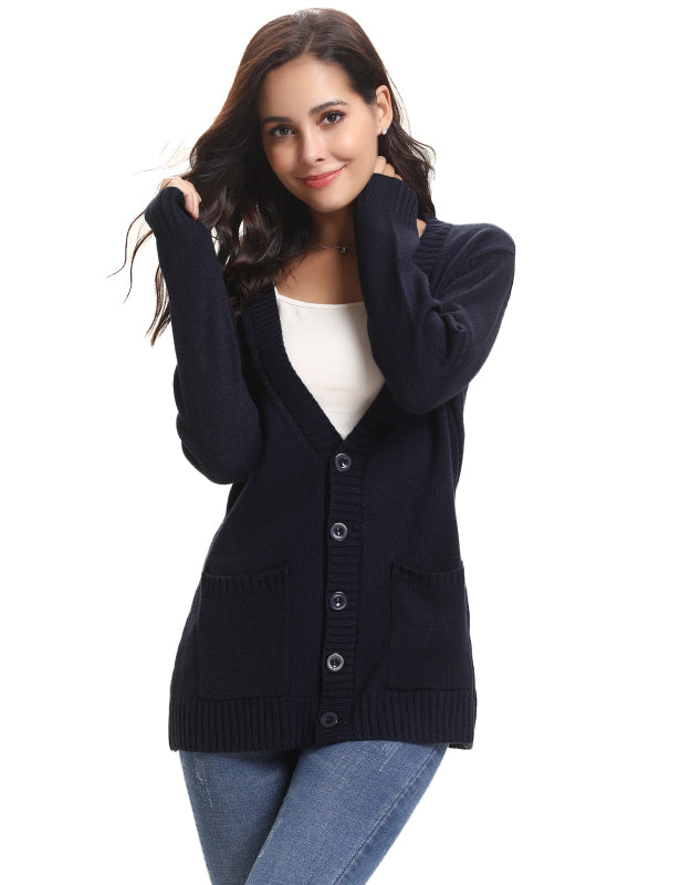 Women’s Long Sleeve Thick Knit Solid Color Front Button Up Cardigan