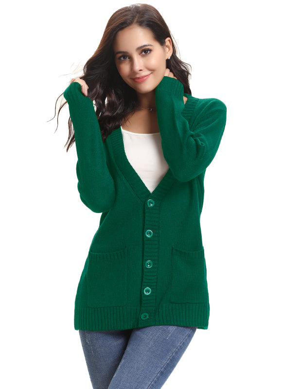 Women’s Long Sleeve Thick Knit Solid Color Front Button Up Cardigan