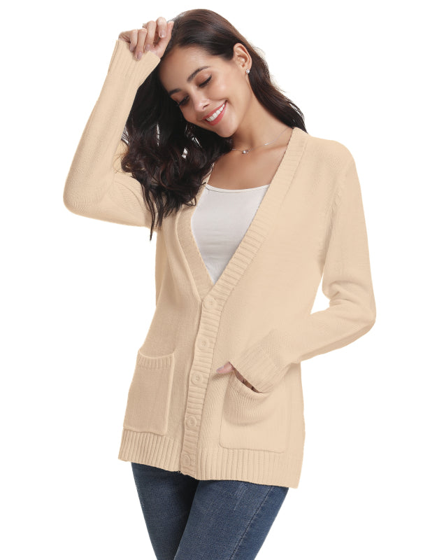 Women’s Long Sleeve Thick Knit Solid Color Front Button Up Cardigan