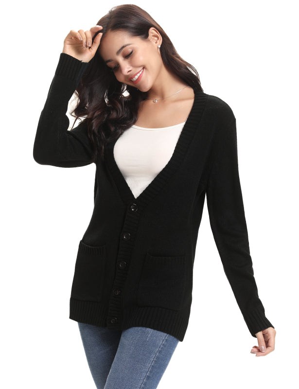 Women’s Long Sleeve Thick Knit Solid Color Front Button Up Cardigan