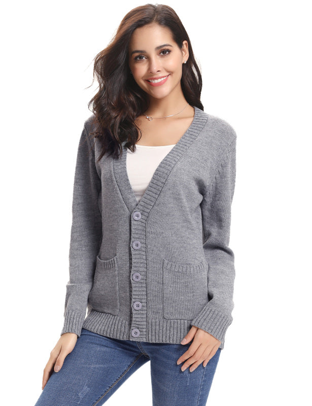 Women’s Long Sleeve Thick Knit Solid Color Front Button Up Cardigan