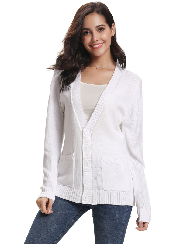 Women’s Long Sleeve Thick Knit Solid Color Front Button Up Cardigan