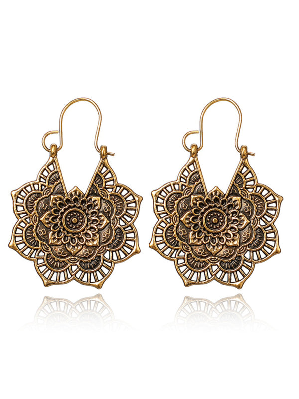 Earrings - Vintage Ethnic Metal Cutout Floral Flower