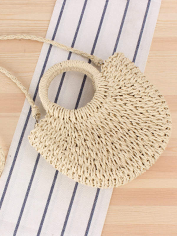 Half round straw woven bag beach hand woven bag holiday women's bag