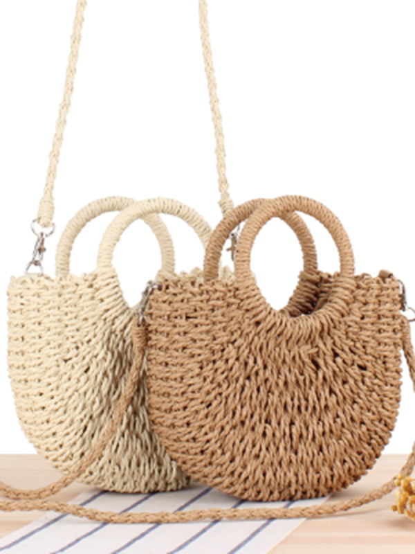 Half round straw woven bag beach hand woven bag holiday women's bag