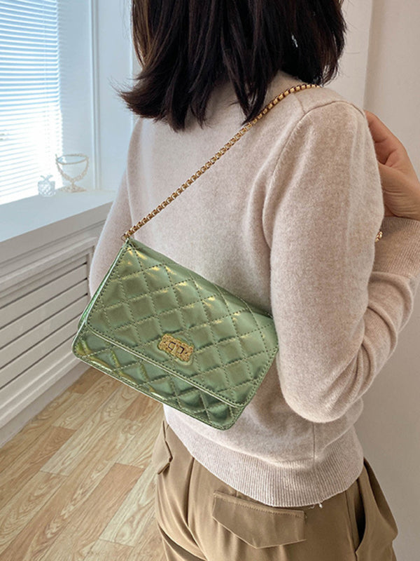 Chain one-shoulder bag pearlescent rhombic embroidery thread crossbody small square bag