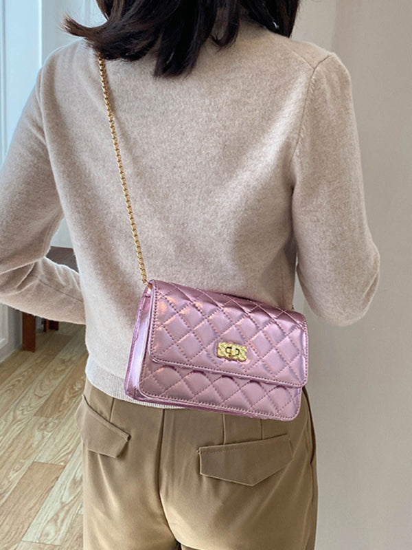 Chain one-shoulder bag pearlescent rhombic embroidery thread crossbody small square bag