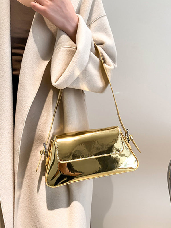 Shoulder Bag - Fashion Patent Leather Ladies Baguette Texture Glossy