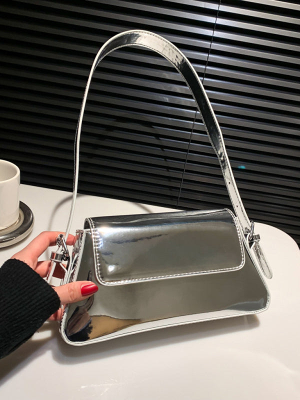 Shoulder Bag - Fashion Patent Leather Ladies Baguette Texture Glossy