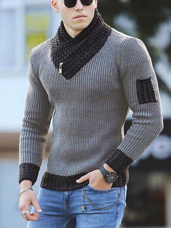 Men’s Shawl Pullover Ribbed Collar Cuffs And Hem With Zipper Sweater