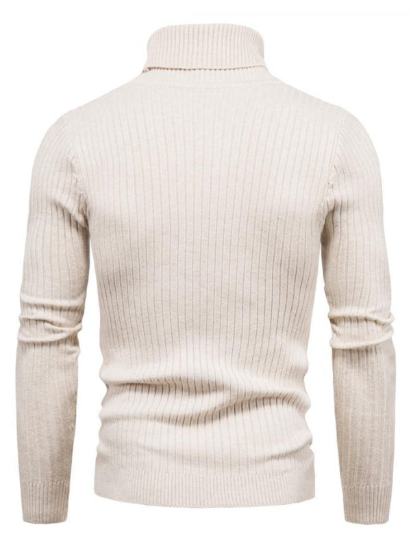 Men’s Solid Color Rolled Turtleneck Long Sleeve Rib Texture Sweater