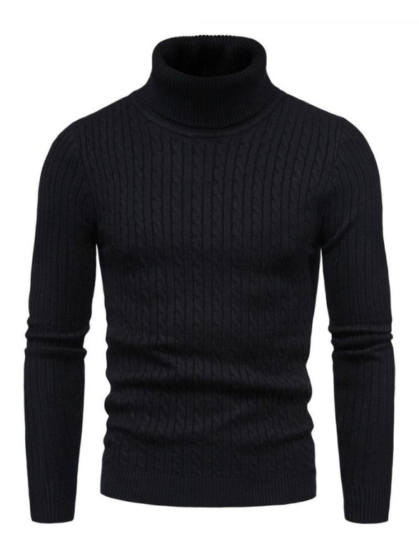 Men’s Solid Color Rolled Turtleneck Long Sleeve Rib Texture Sweater