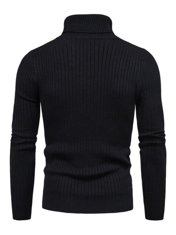 Men’s Solid Color Rolled Turtleneck Long Sleeve Rib Texture Sweater