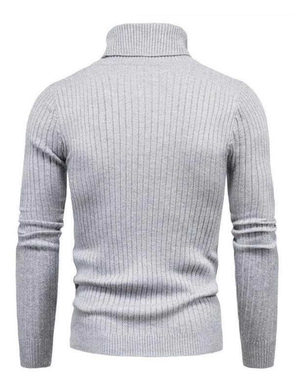 Men’s Solid Color Rolled Turtleneck Long Sleeve Rib Texture Sweater