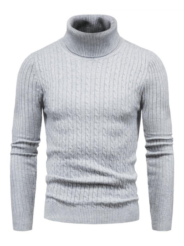 Men’s Solid Color Rolled Turtleneck Long Sleeve Rib Texture Sweater