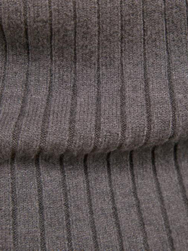Men’s Solid Color Rolled Turtleneck Long Sleeve Rib Texture Sweater