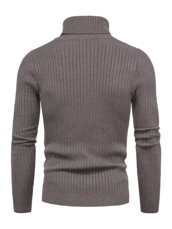 Men’s Solid Color Rolled Turtleneck Long Sleeve Rib Texture Sweater