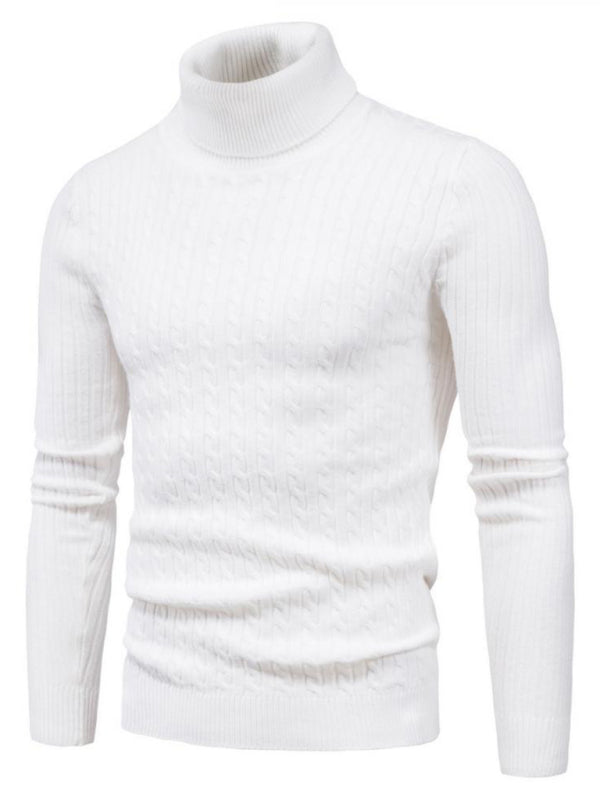 Men’s Solid Color Rolled Turtleneck Long Sleeve Rib Texture Sweater