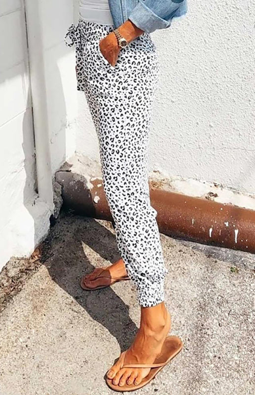 Ladies Casual Fashion Leopard Print Trousers