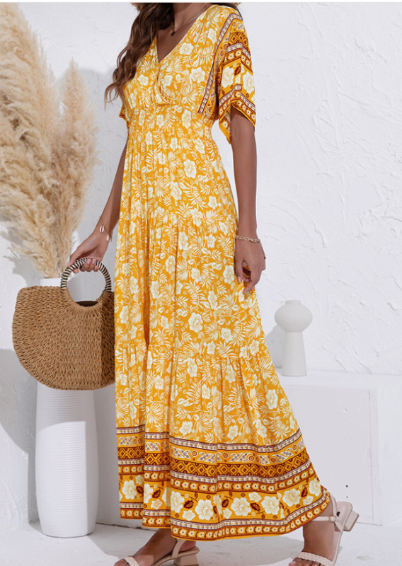 Women's Fashion Printed High Waist Big Swing Dress