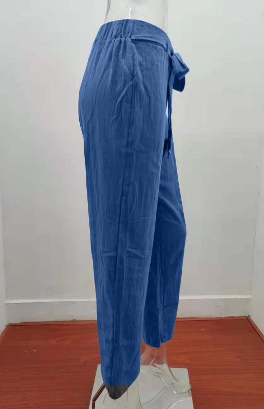 Women's European And American Elastic Waist Solid Color Belt Loose Trousers