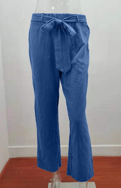 Women's European And American Elastic Waist Solid Color Belt Loose Trousers
