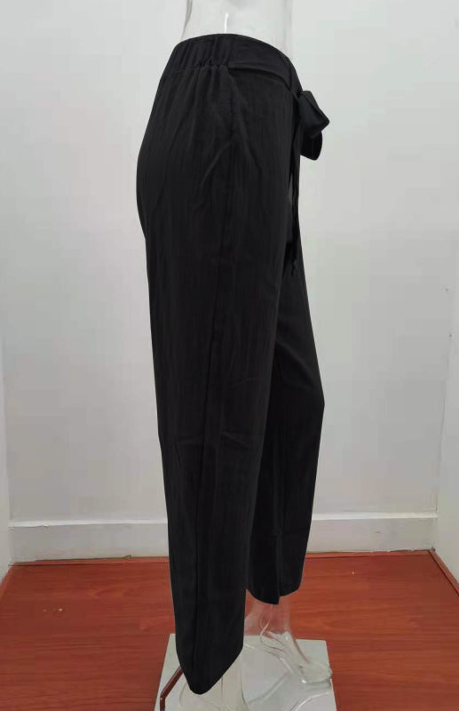 Women's European And American Elastic Waist Solid Color Belt Loose Trousers