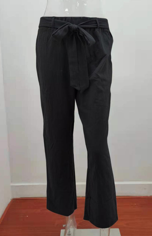 Women's European And American Elastic Waist Solid Color Belt Loose Trousers