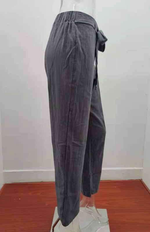 Women's European And American Elastic Waist Solid Color Belt Loose Trousers