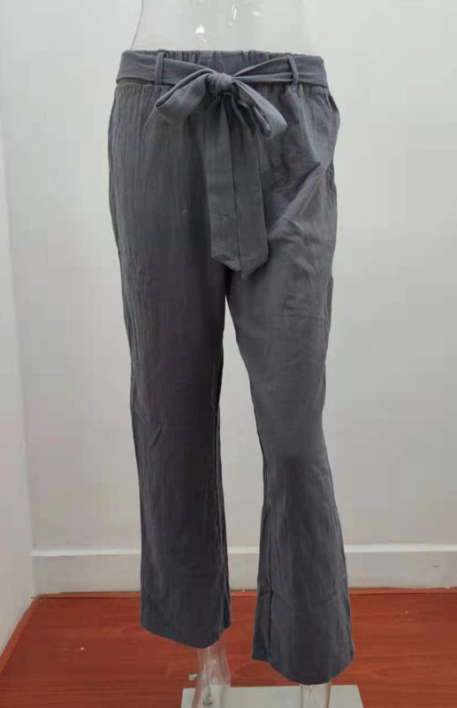 Women's European And American Elastic Waist Solid Color Belt Loose Trousers