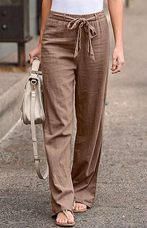 Women's European And American Elastic Waist Solid Color Belt Loose Trousers