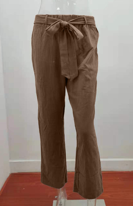 Women's European And American Elastic Waist Solid Color Belt Loose Trousers
