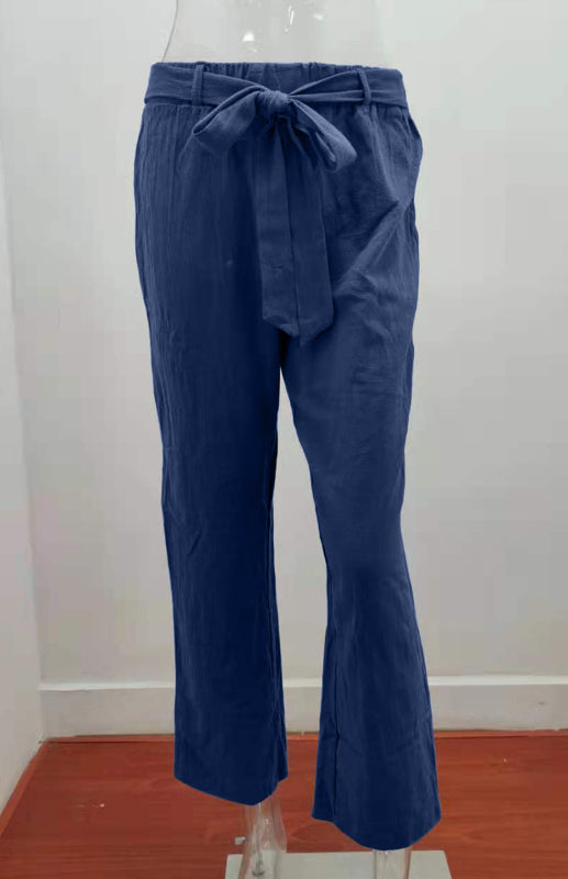 Women's European And American Elastic Waist Solid Color Belt Loose Trousers