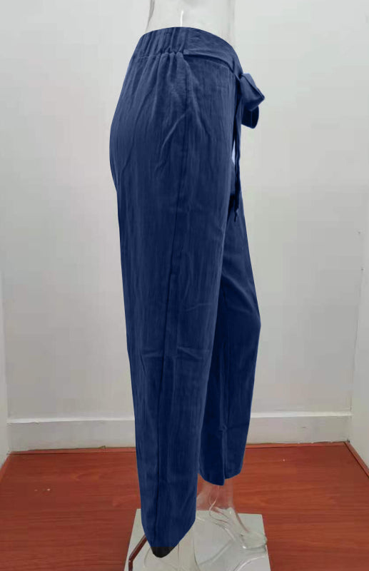 Women's European And American Elastic Waist Solid Color Belt Loose Trousers
