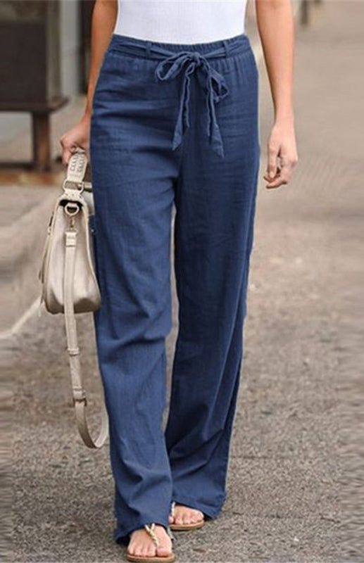 Women's European And American Elastic Waist Solid Color Belt Loose Trousers