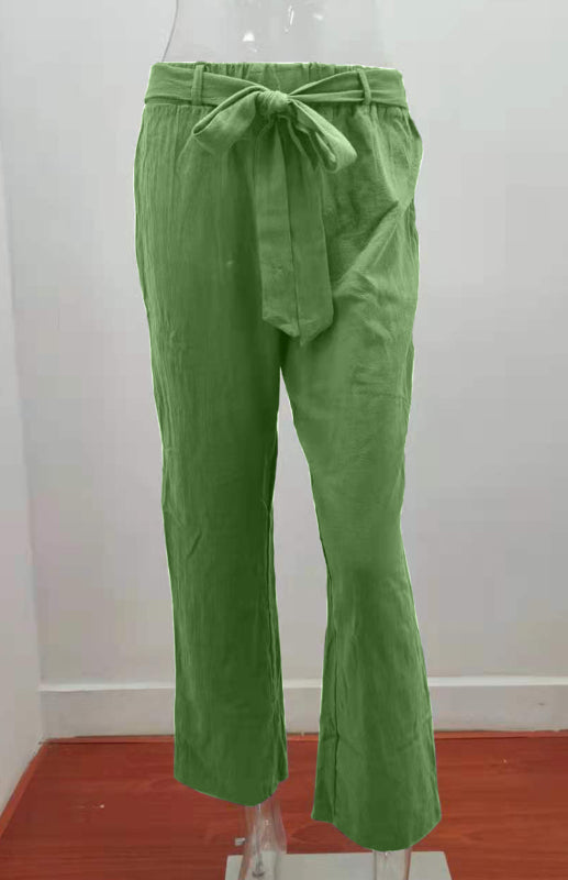 Women's European And American Elastic Waist Solid Color Belt Loose Trousers
