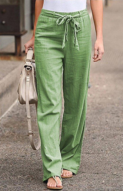Women's European And American Elastic Waist Solid Color Belt Loose Trousers